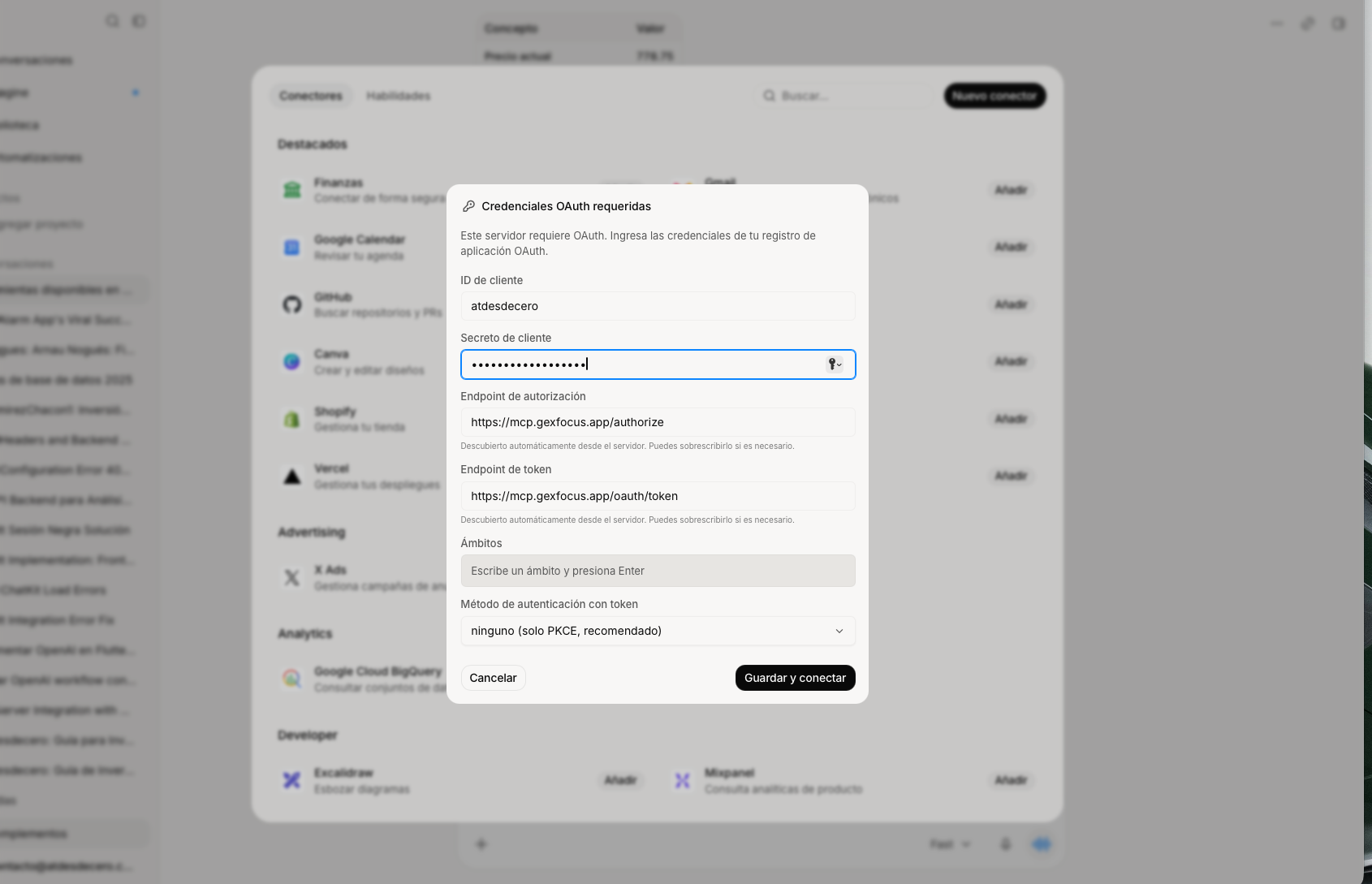 Paso 2 — Configurar las credenciales OAuth de GEXfocus en Grok